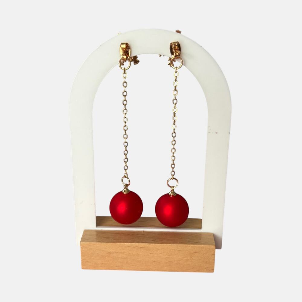 Snowflake Red Dangle Long Earring - Picture 2 of 4